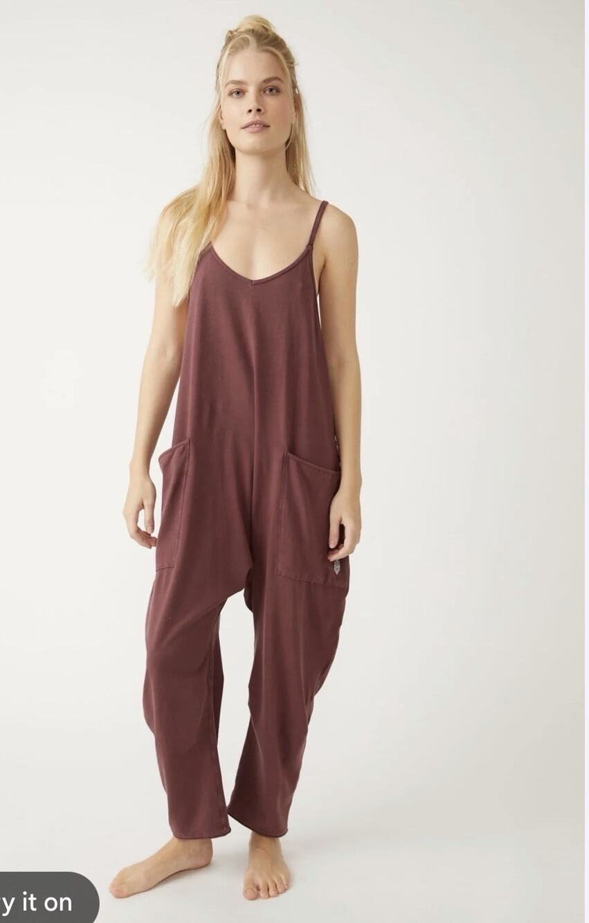 Free People Hot Shot One piece jumpsuit Burgandy Large CC